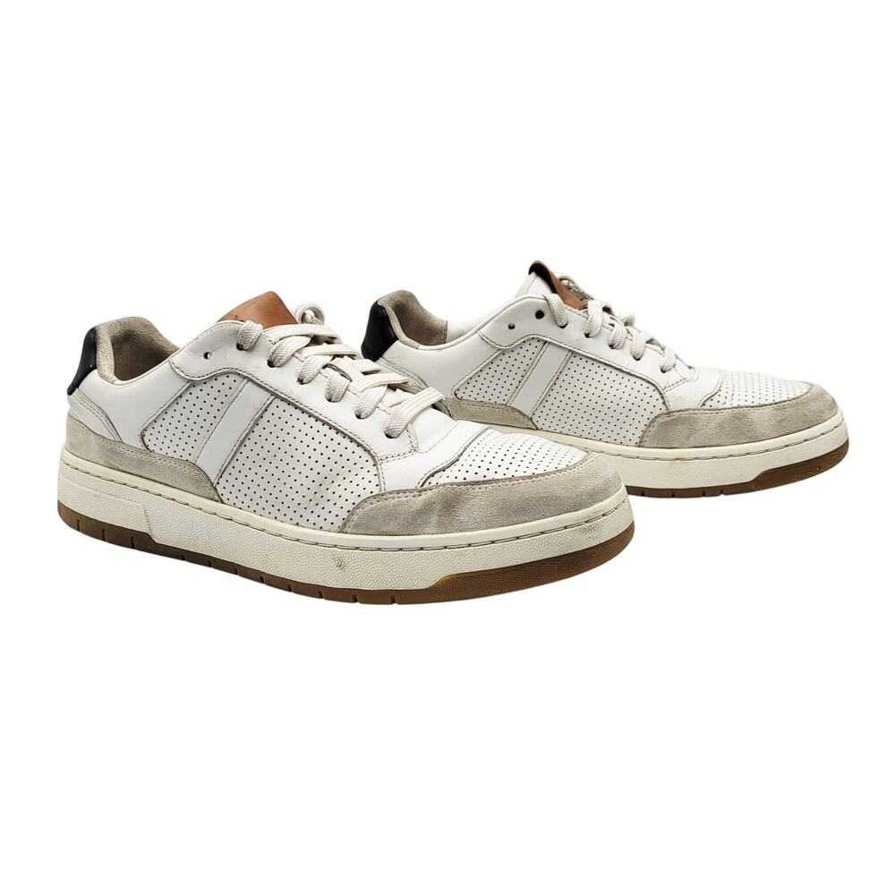 VINCE. Men's Size 8.5 Mason Perforated White Leather Suede Detail Casual Sneaker